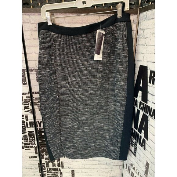Hal Rubenstein 14 Black Tweed Lined Split Side Pencil Skirt - Picture 1 of 5